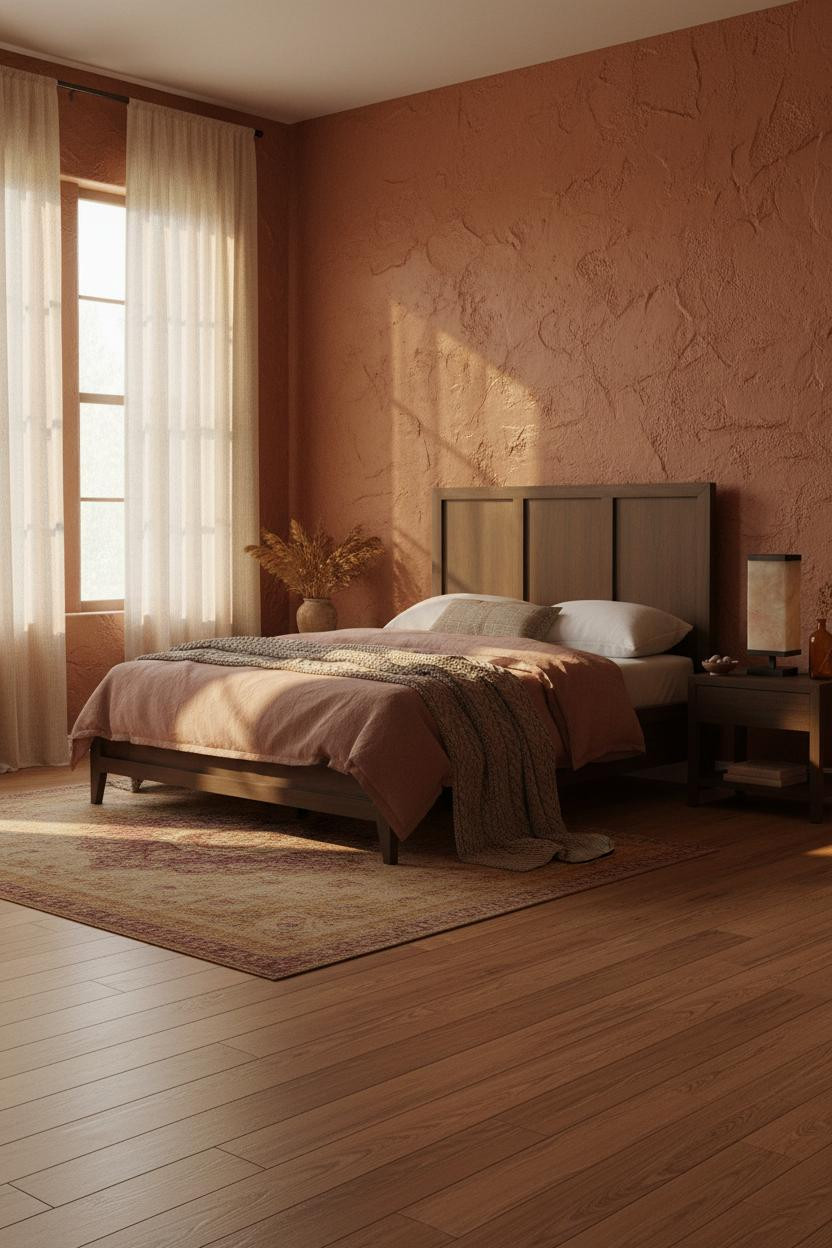 Earthy Vintage Bedroom Plaster Walls