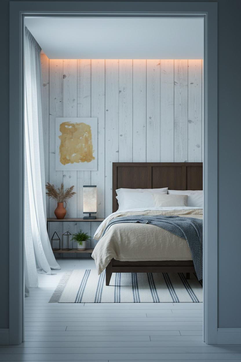 Earthy Vintage Bedroom Whitewashed Wood