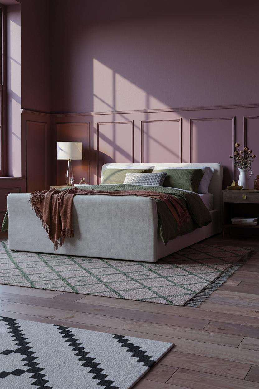 Moody Pink Bedroom Dark Rose Wainscoting