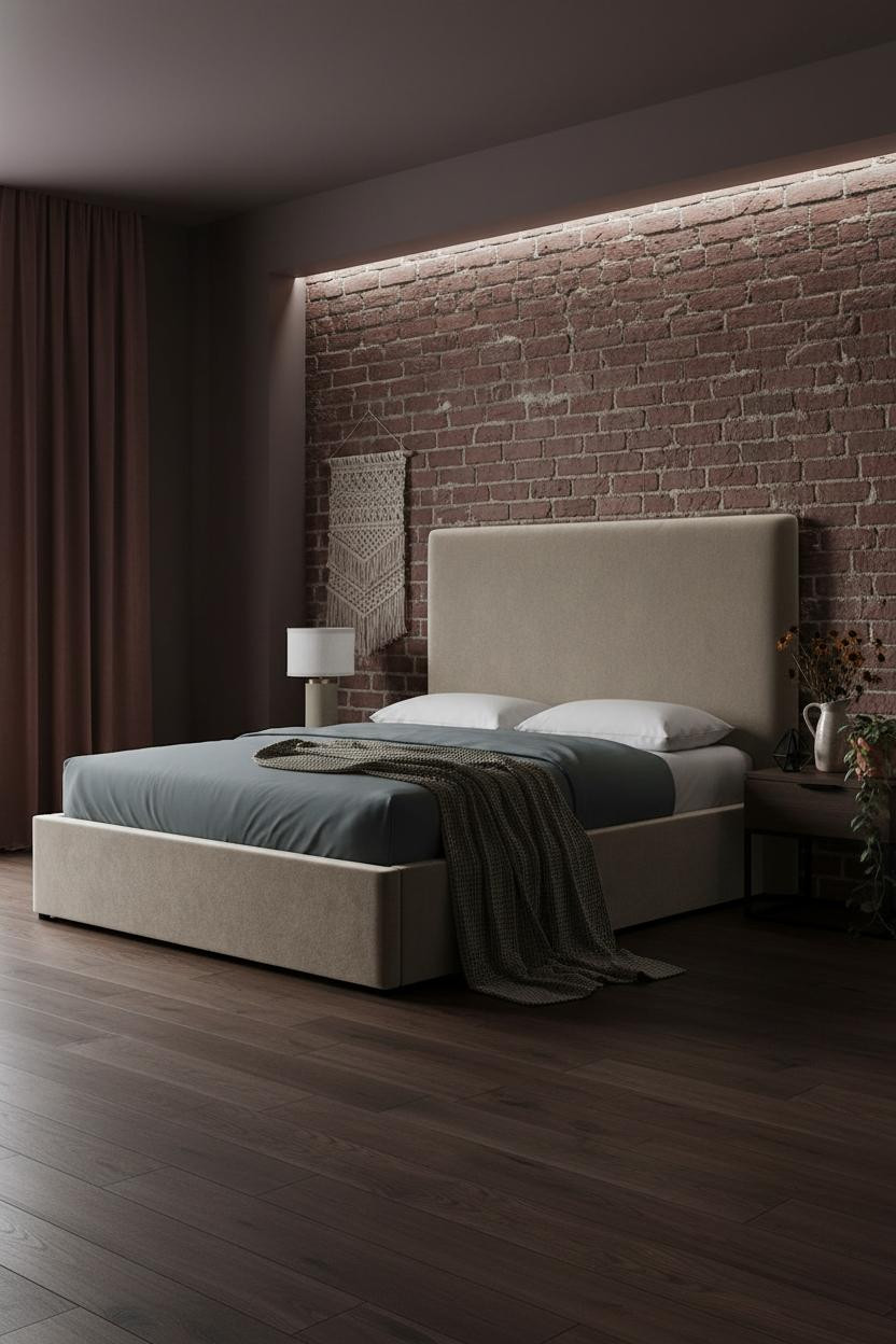 Moody Pink Bedroom Vintage Brick Accent