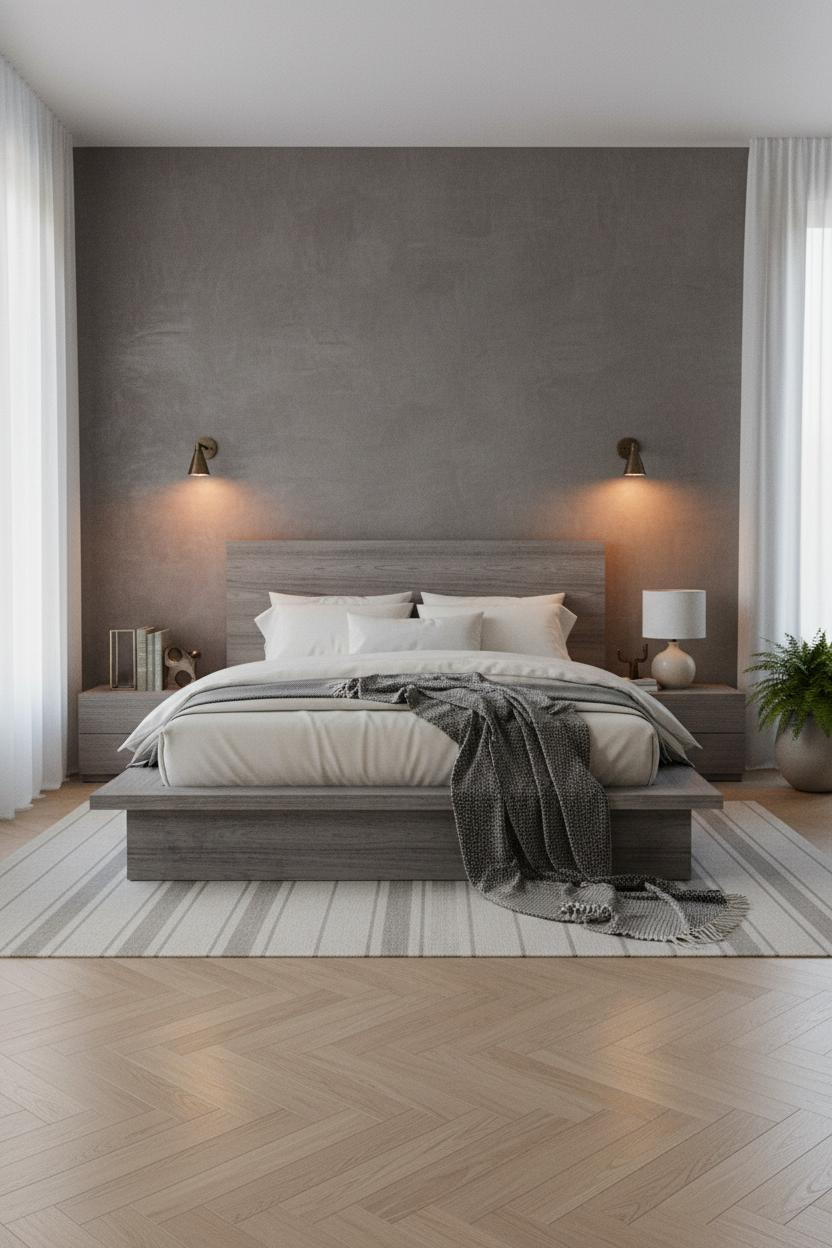 Moody Neutral Bedroom Grey Accent Wall