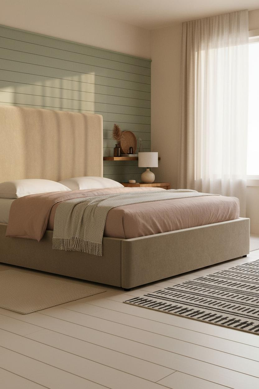 Moody Neutral Bedroom Sage Shiplap Morning Light