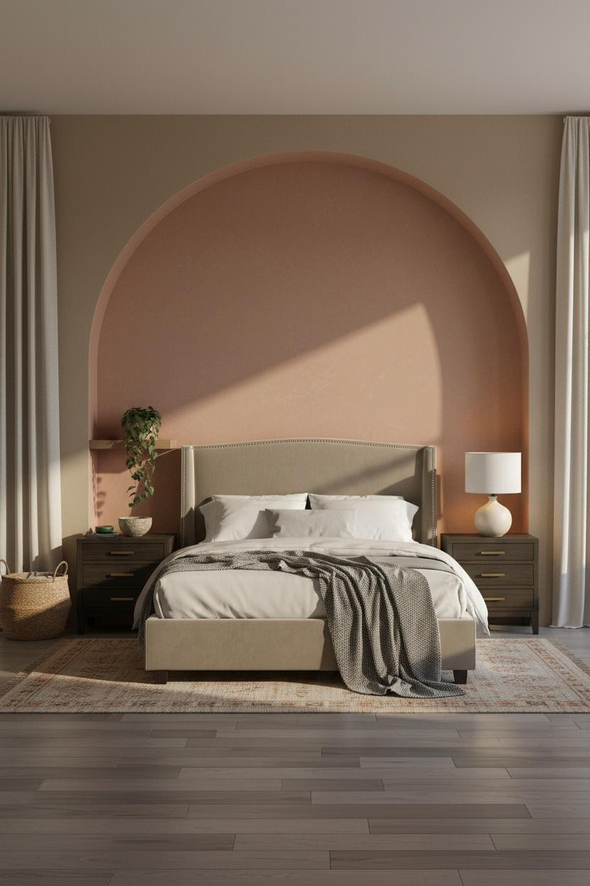 Moody Neutral Bedroom Terracotta Alcove Niche