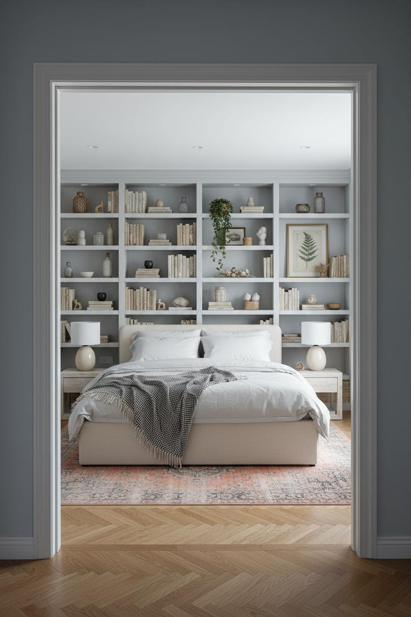 Coastal Bedroom Built In Shelves Neutral