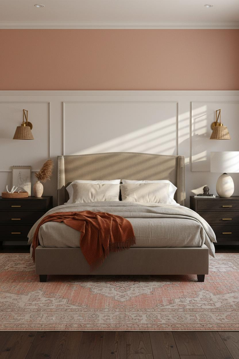 Coastal Bedroom Wainscoting Terracotta Lighting