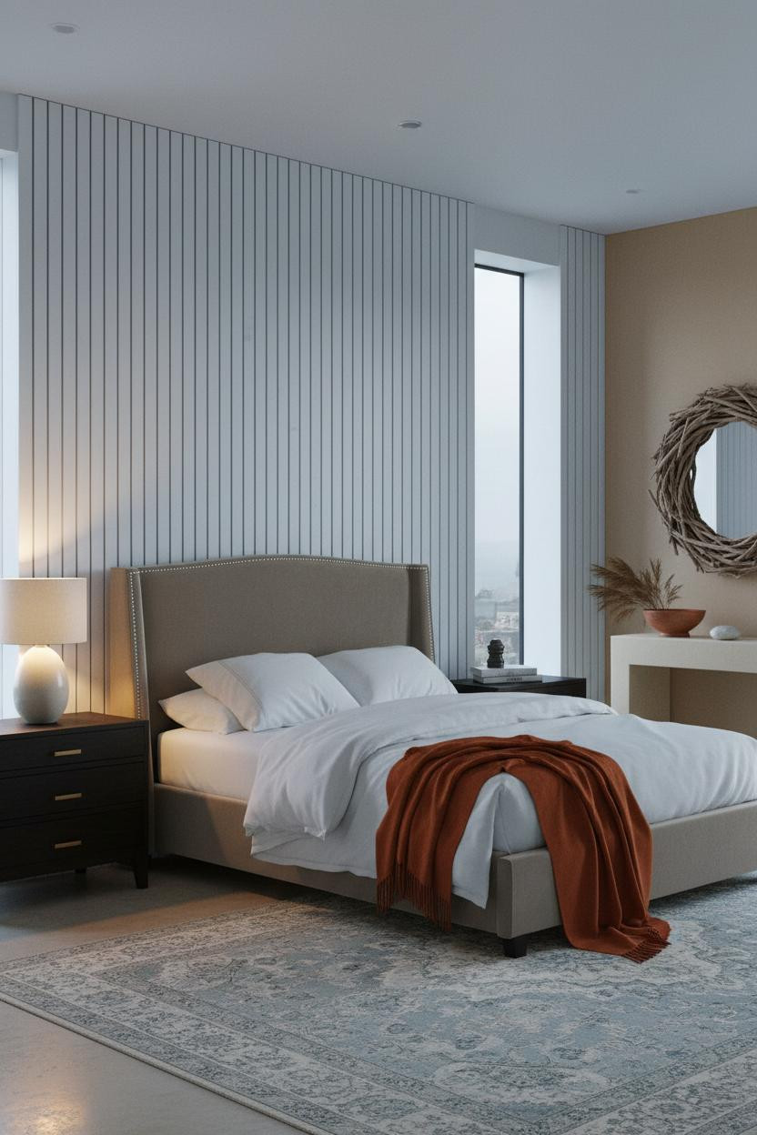 Coastal Bedroom Whitewashed Slatted Wall