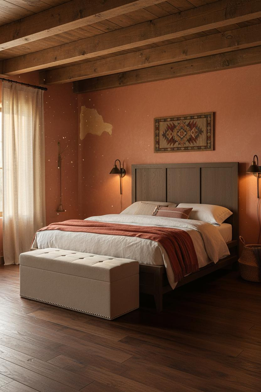 Western Bedroom Ranch Style Timber Beams