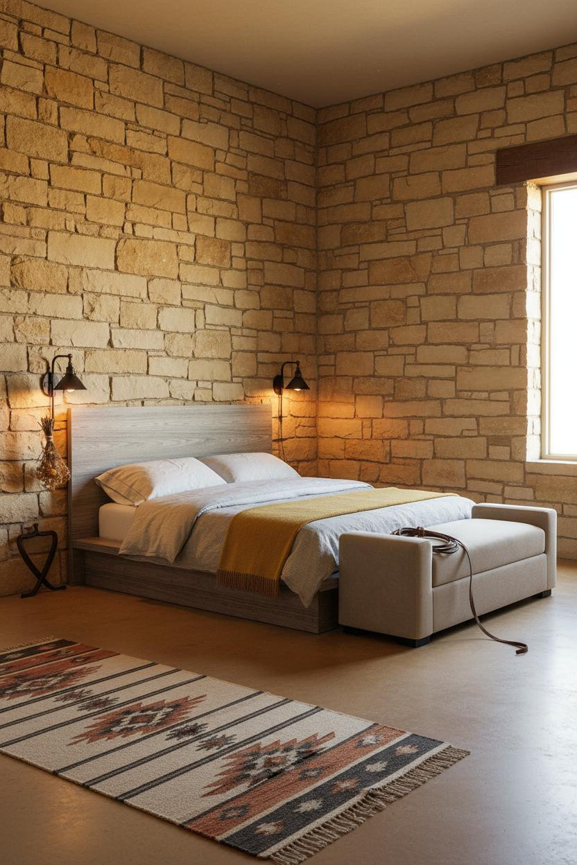 Western Chic Bedroom Ranch Limestone Sconces