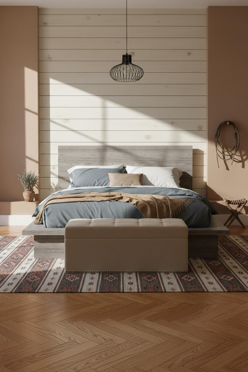 Western Bedroom Ranch Shiplap Iron Sconces