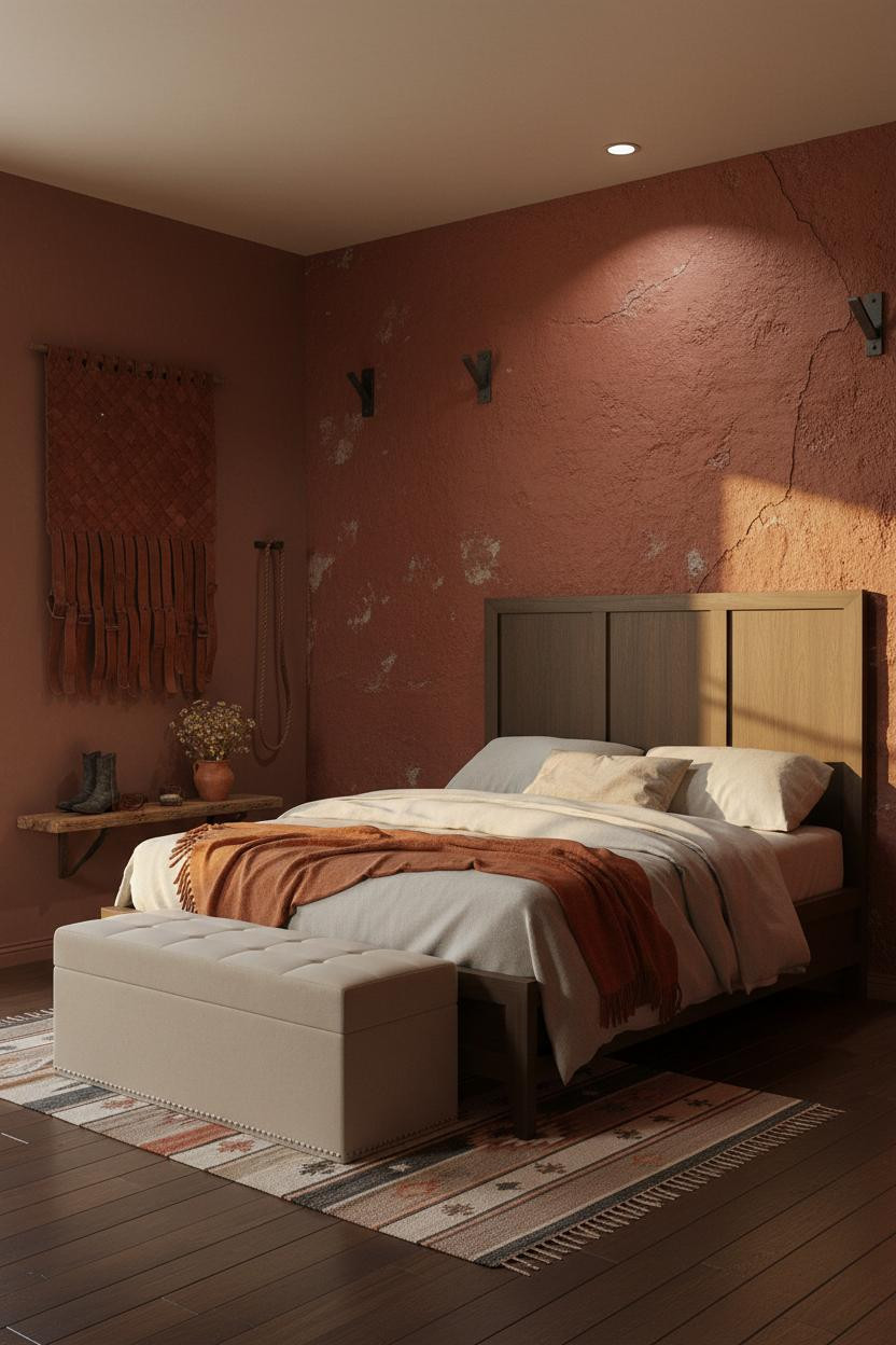 Western Bedroom Ranch Adobe Accent Wall