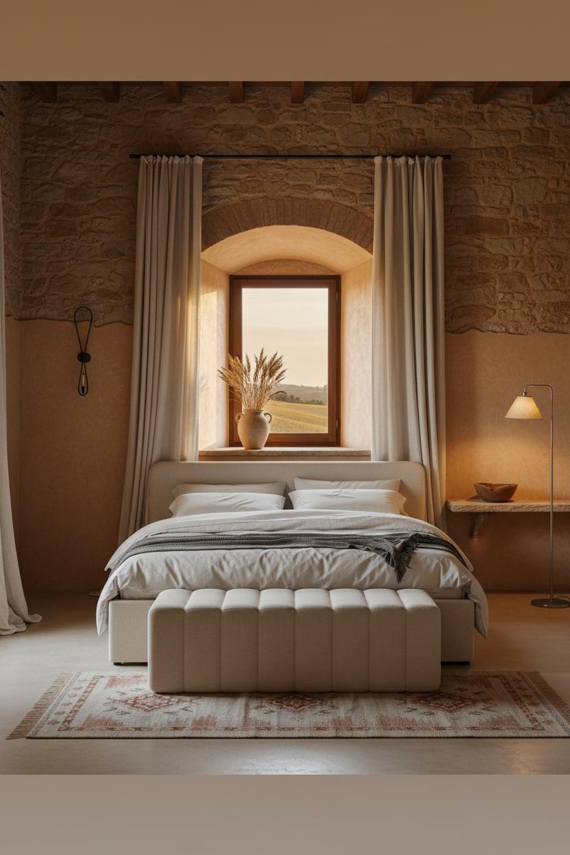 European Farmhouse Bedroom Stone Alcove French Country