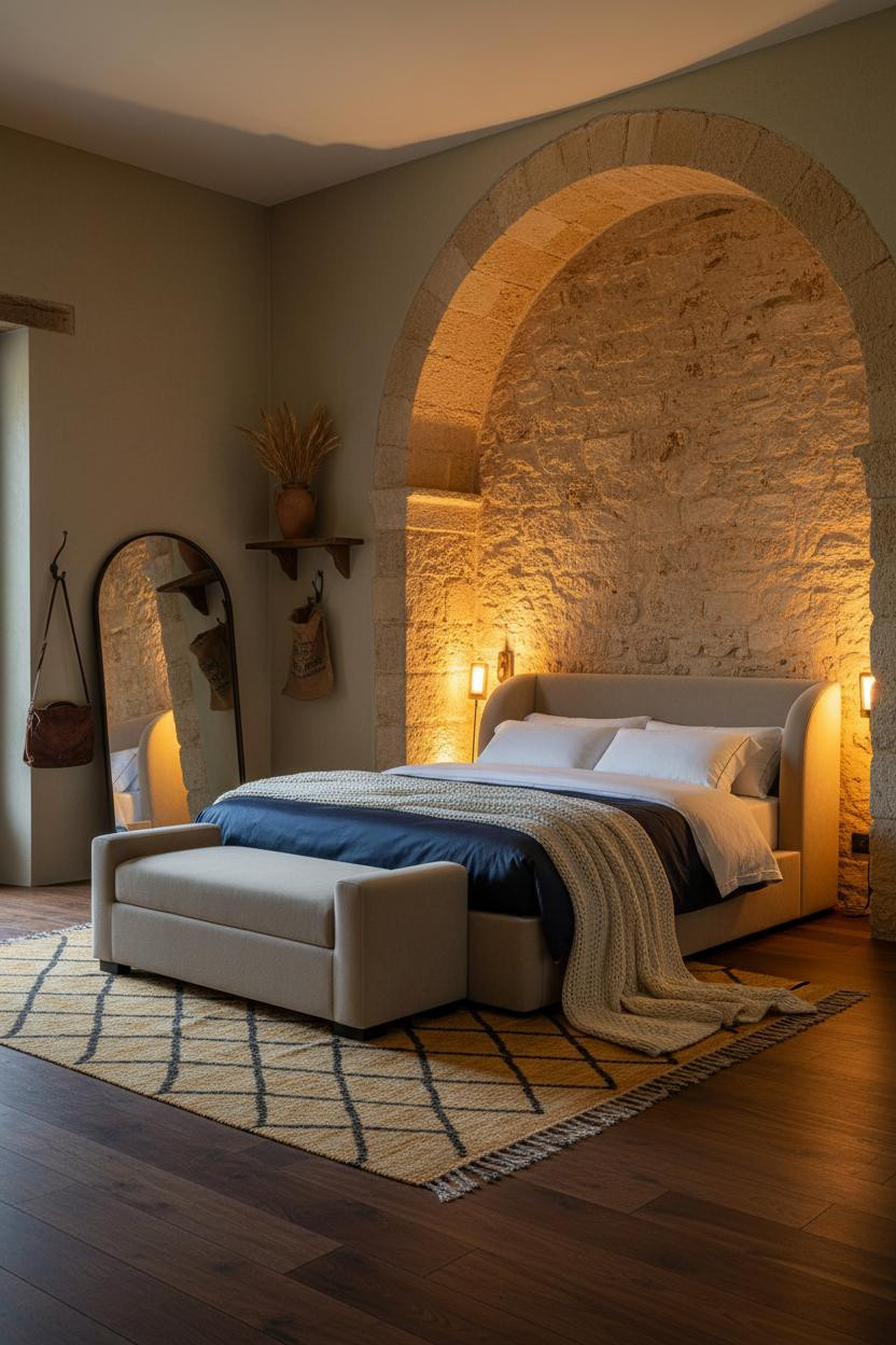 European Farmhouse Bedroom Stone Alcove French Country