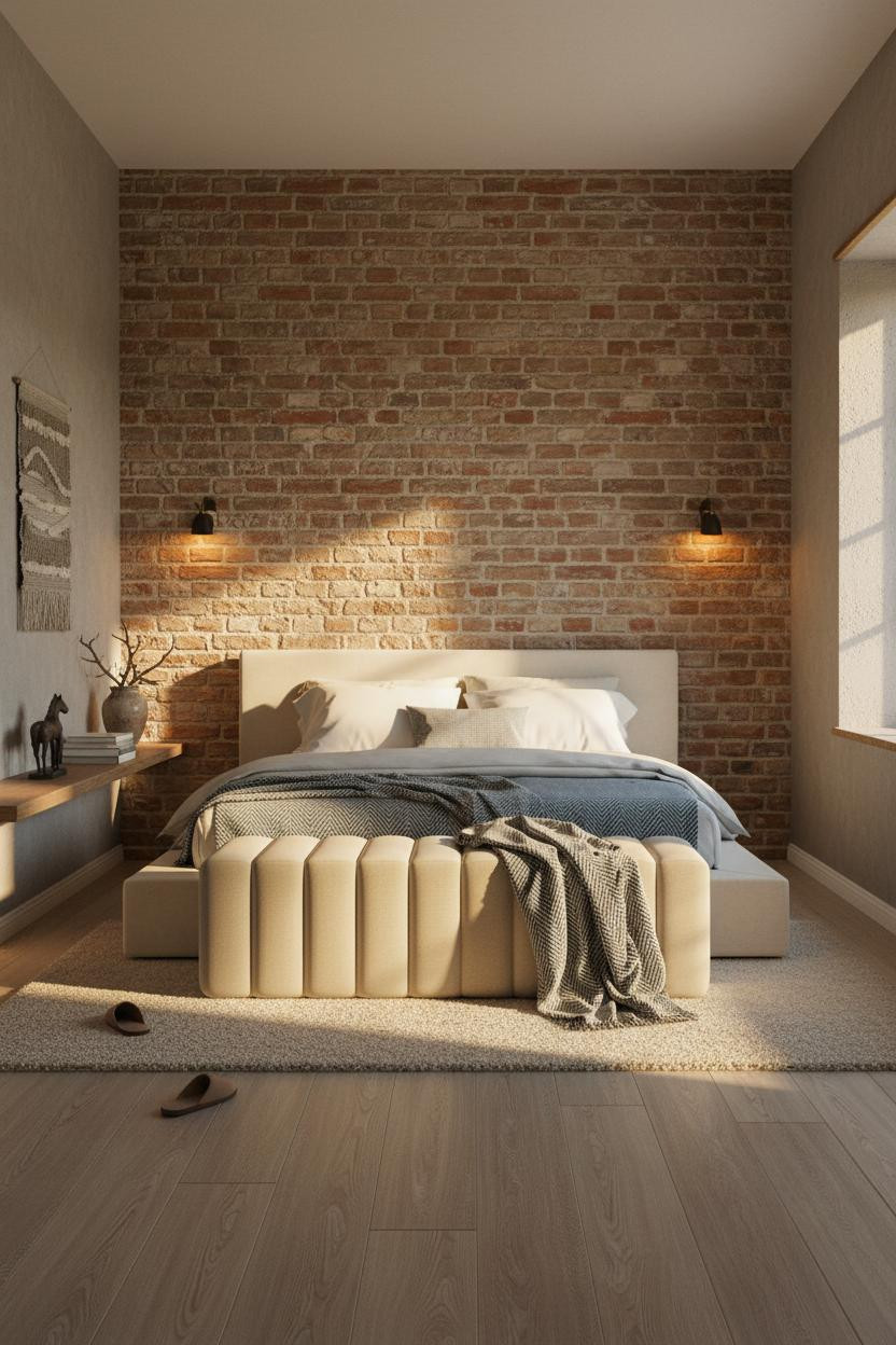 European Farmhouse Bedroom Exposed Brick French Country