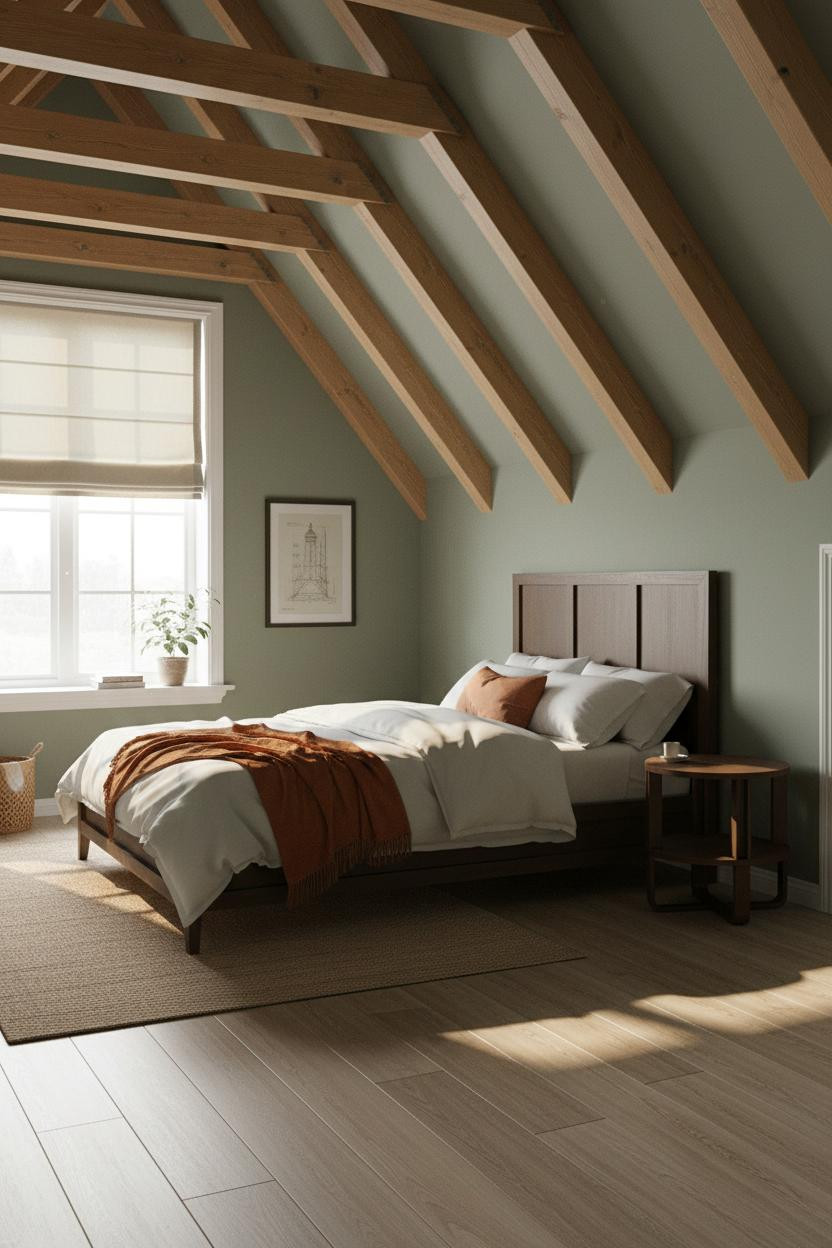 Attic Bedroom Angled Ceiling Japandi Dormer