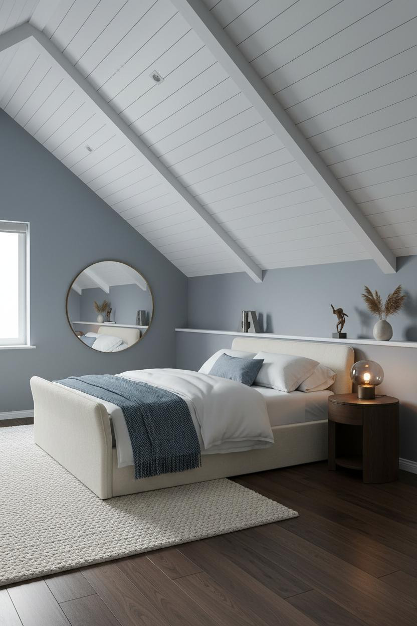 Attic Bedroom Angled Ceiling Coastal Modern