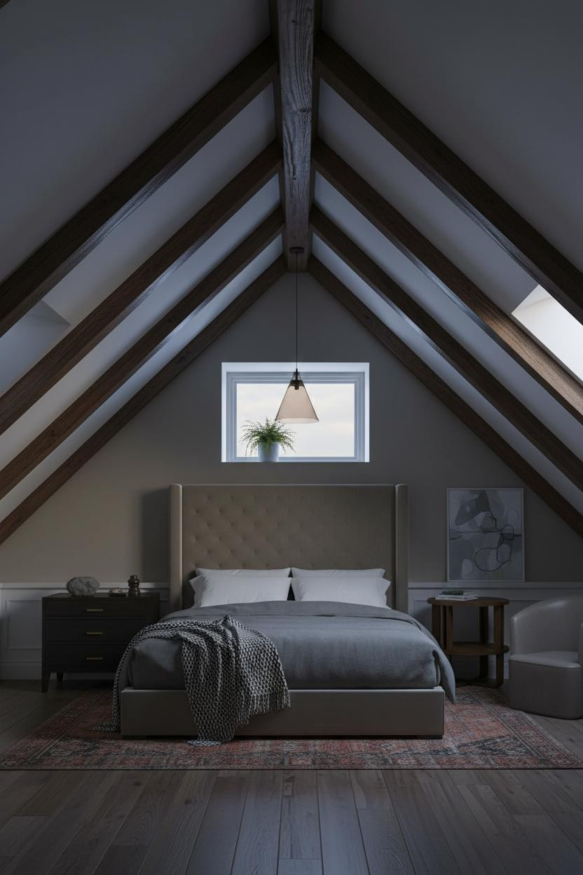 Attic Bedroom Angled Ceilings Dormer Light