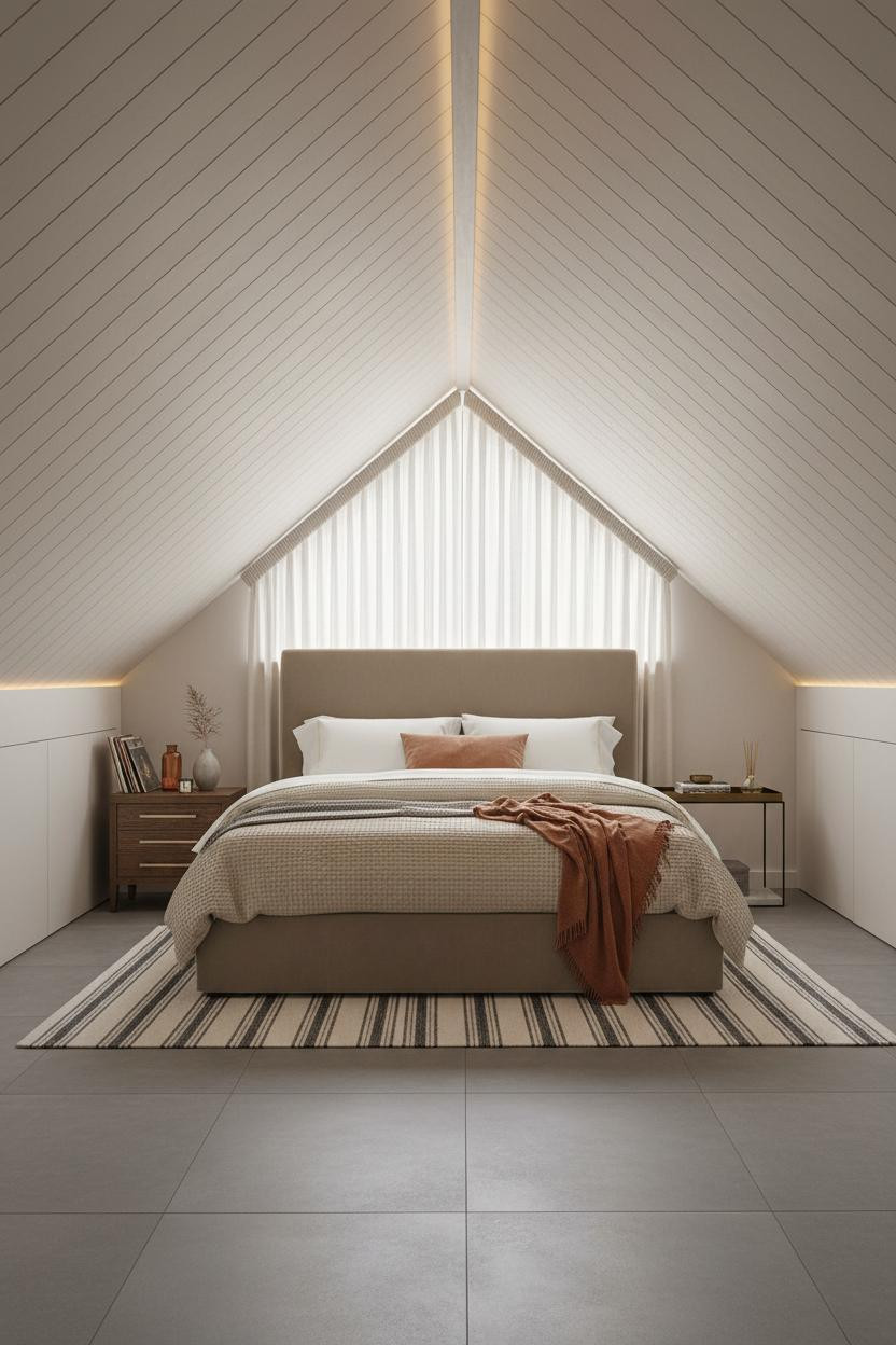 Attic Bedroom Angled Ceiling Nordic Minimal