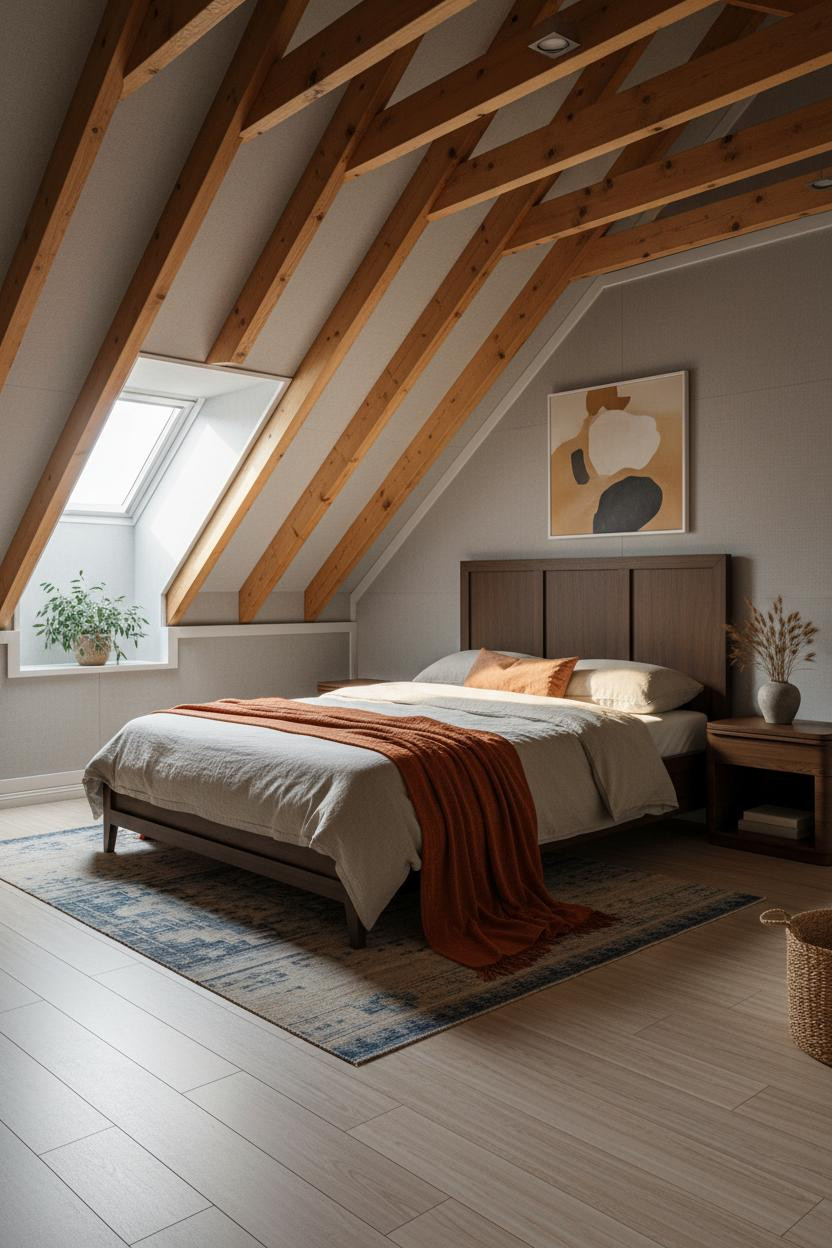 Attic Bedroom Angled Ceiling Japandi Dormer
