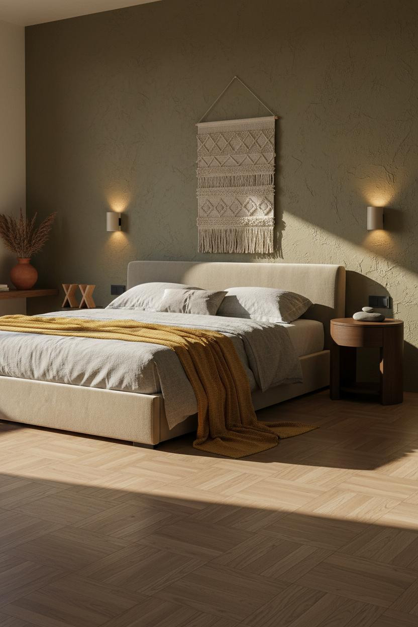 Zen Bedroom Wabi Sabi Olive Plaster