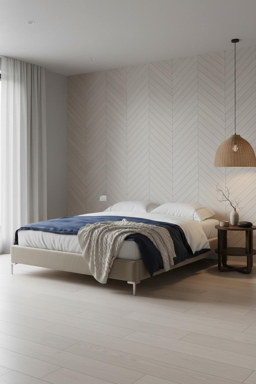 Zen Bedroom Wabi Sabi Herringbone Wood