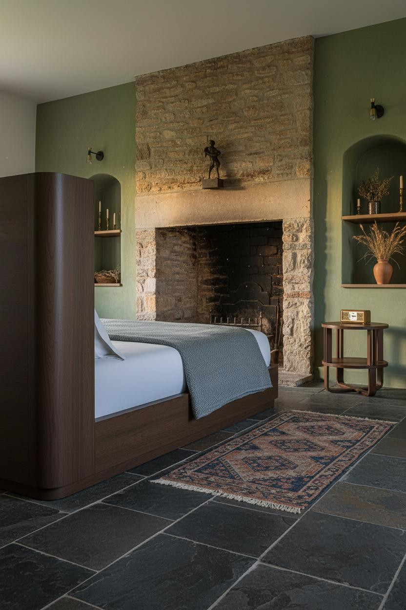 Cosy Cottage Bedroom Stone Fireplace Vintage
