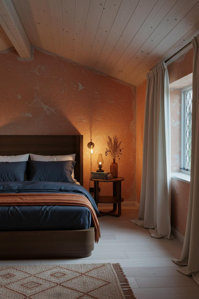Cottage Bedroom Lamp Lit Terracotta Vintage
