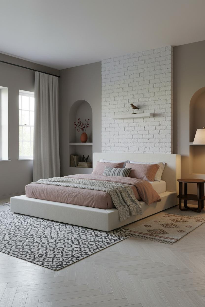 Cosy Cottage Bedroom Whitewashed Brick Chimney