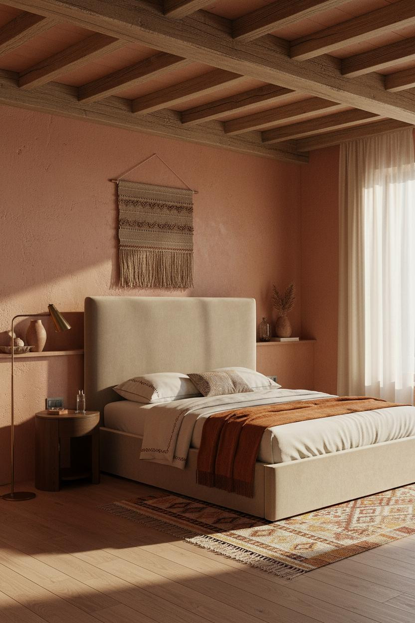 Vintage Boho Bedroom Terracotta Wood Beam