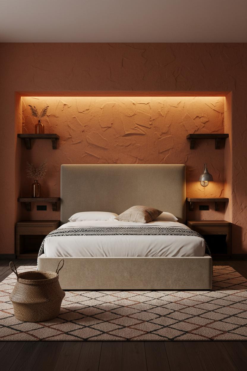 Vintage Boho Bedroom Clay Plaster Walnut