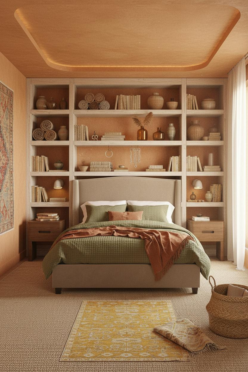 Vintage Boho Bedroom Whitewashed Shelves