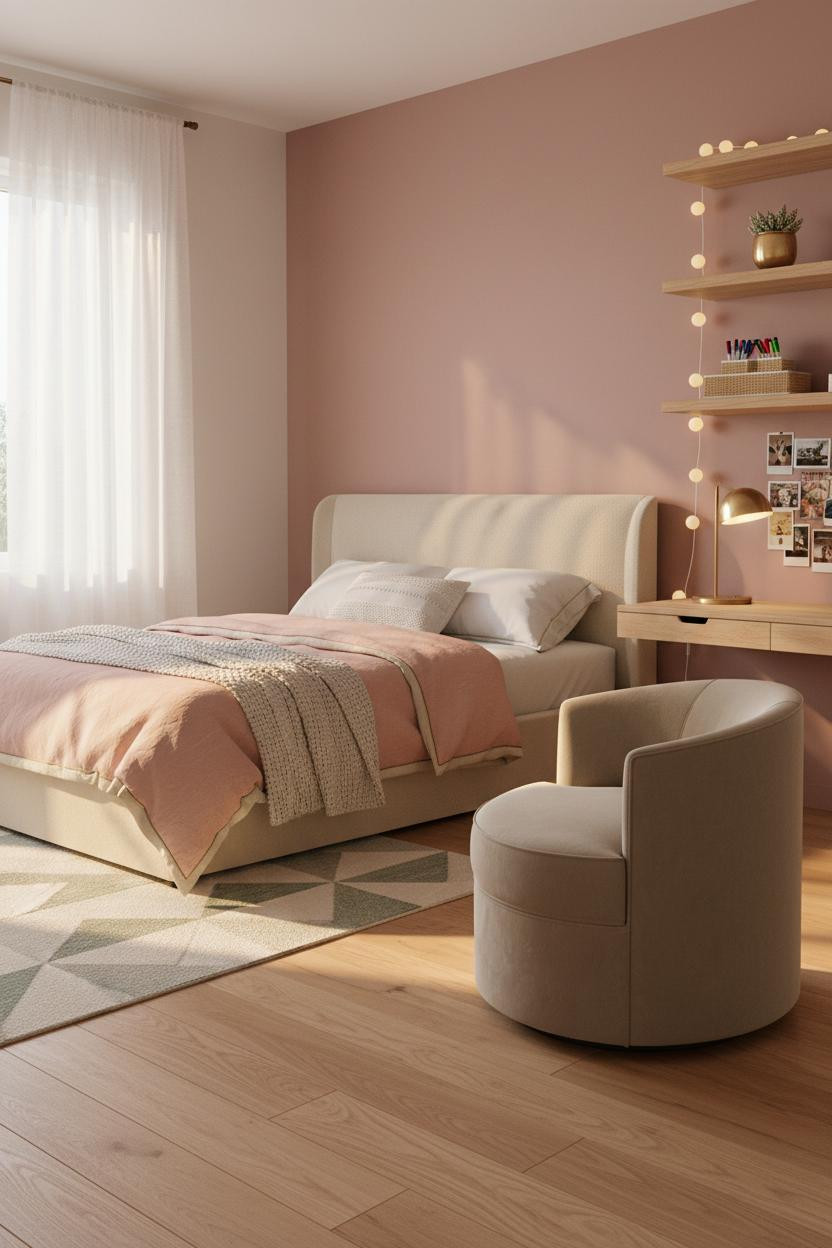 Trendy Teen Bedroom Scandi Pink Shelves