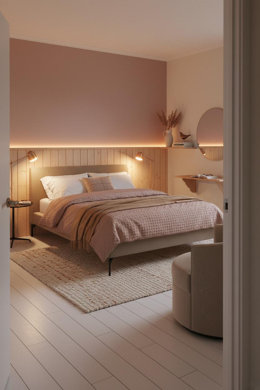 Trendy Teen Bedroom Japandi Wainscoting Lamp