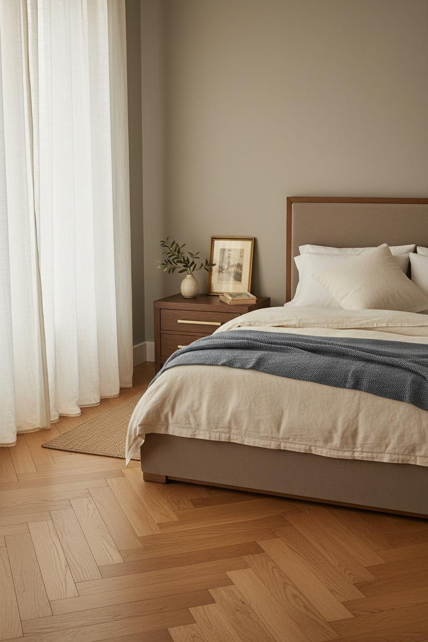 Parisian Bedroom Chevron Floor Morning Light