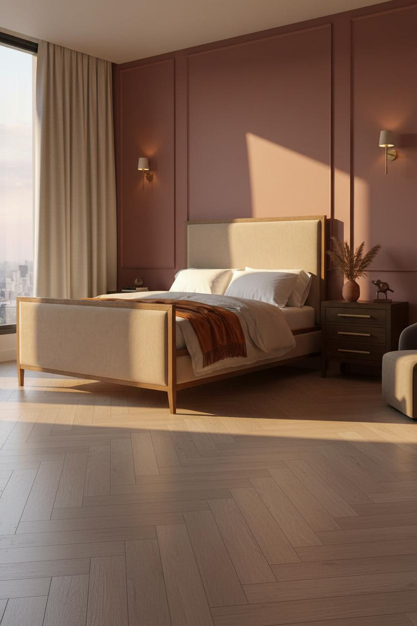 Parisian Bedroom Dusty Rose Herringbone