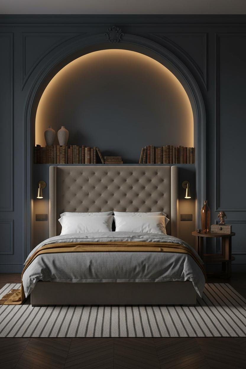 Parisian Bedroom Arched Alcove Amber Lighting