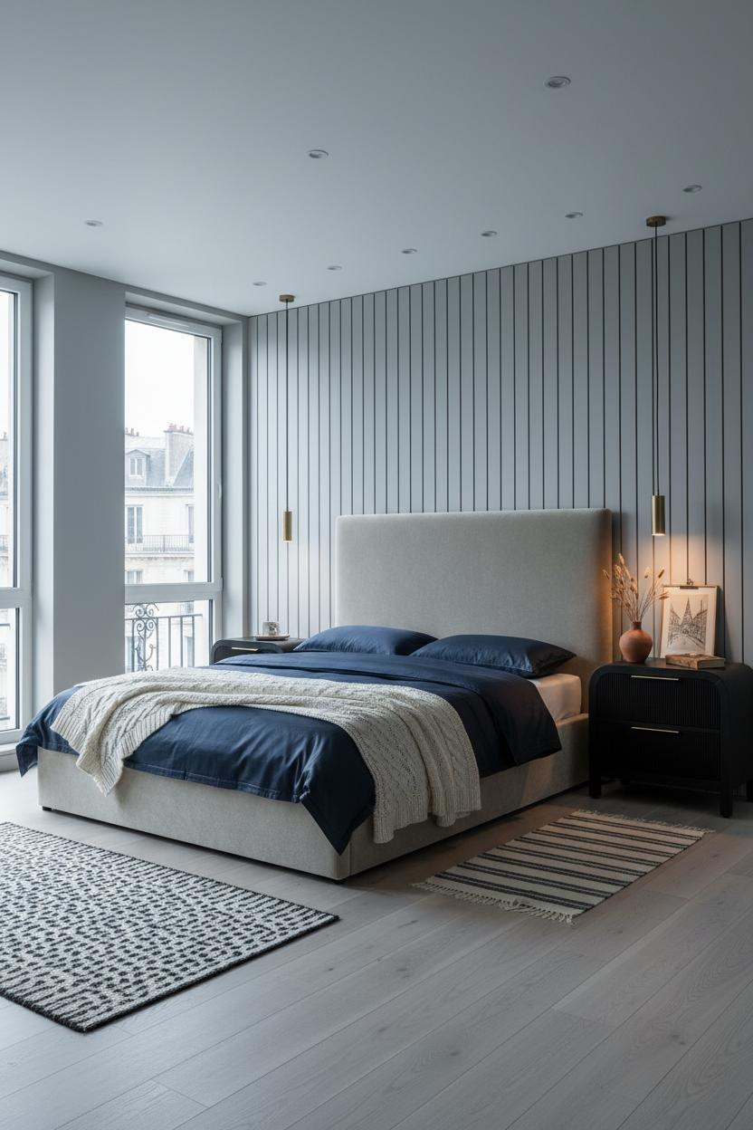 Parisian Bedroom Grey Paneled Modern