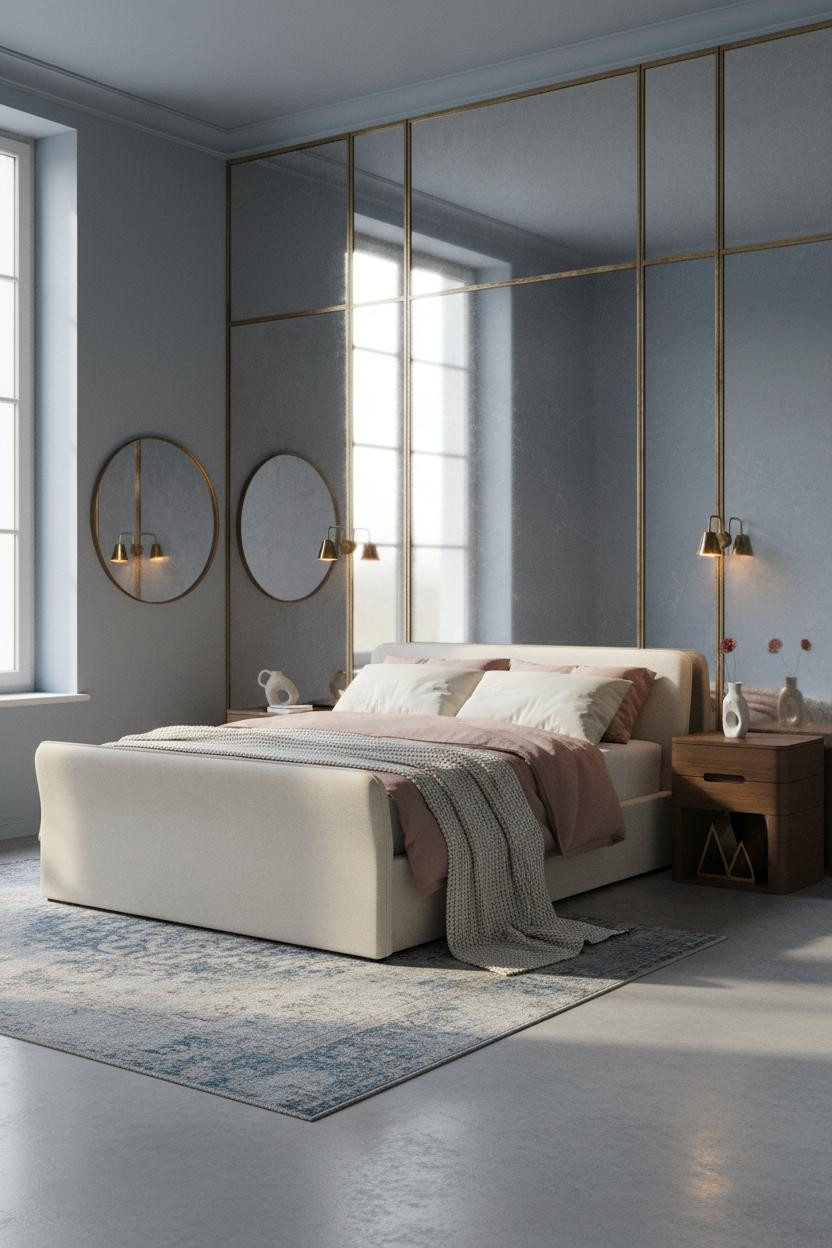 Parisian Bedroom Brass Mirrors French Chic