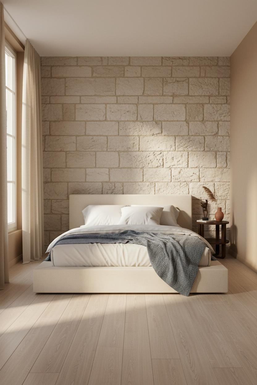 Parisian Bedroom Limestone Accent Wall