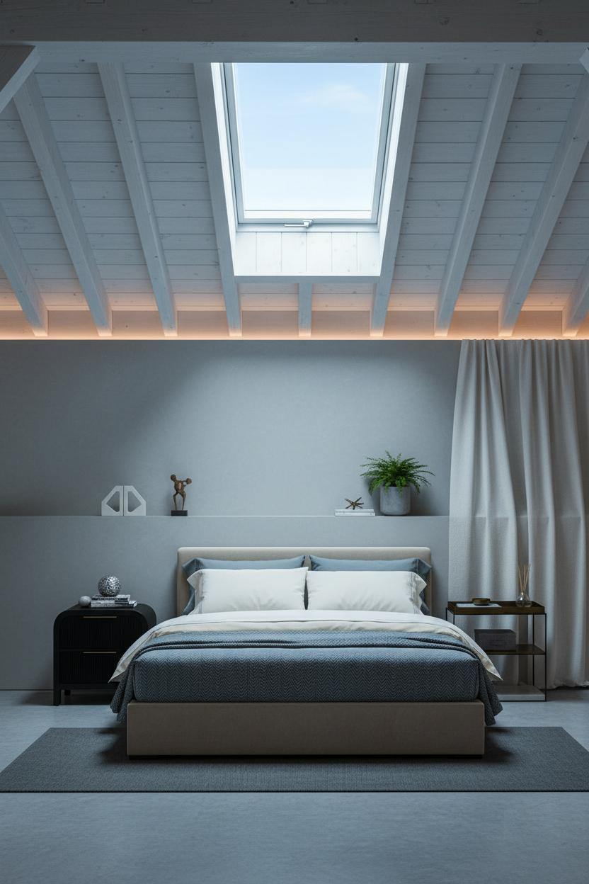 Loft Bedroom Angled Ceiling Skylight