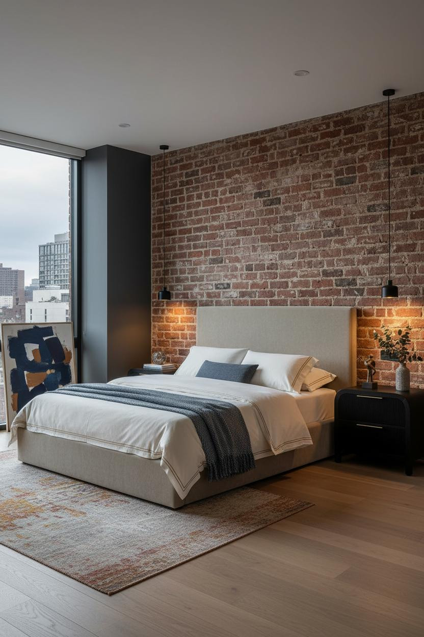 Loft Bedroom Exposed Brick Modern Design