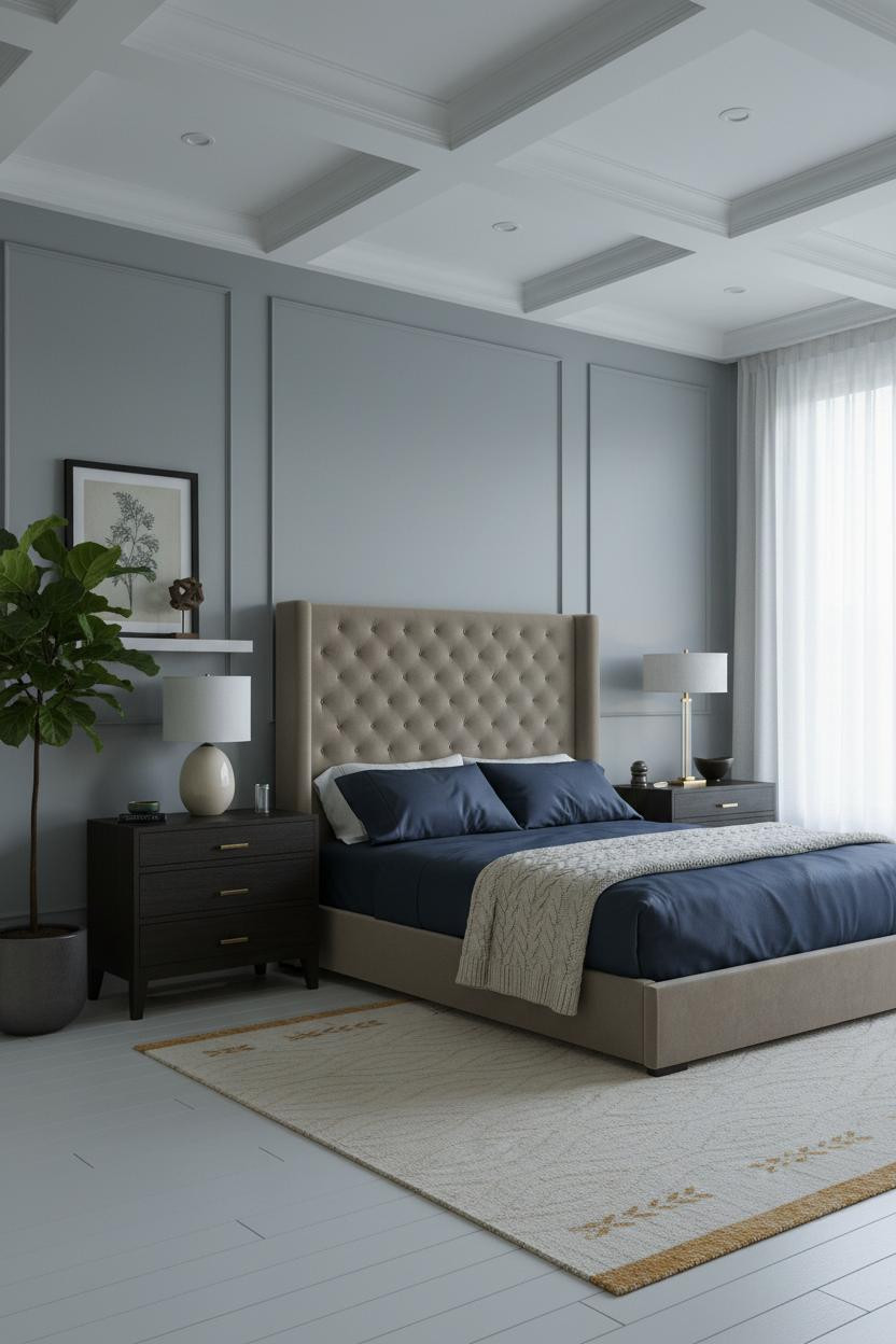 Classic Bedroom Coffered Ceiling Coastal