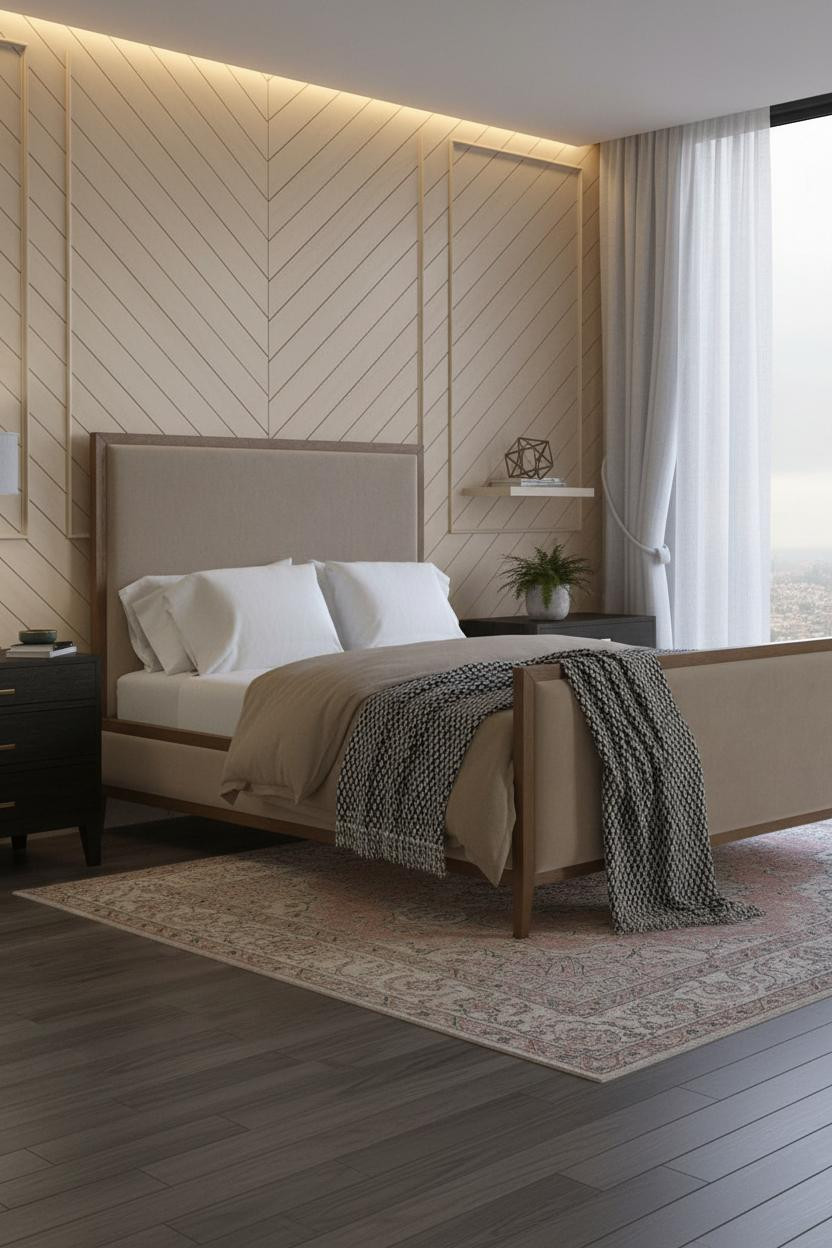 Classic Bedroom Herringbone Paneling Luxury