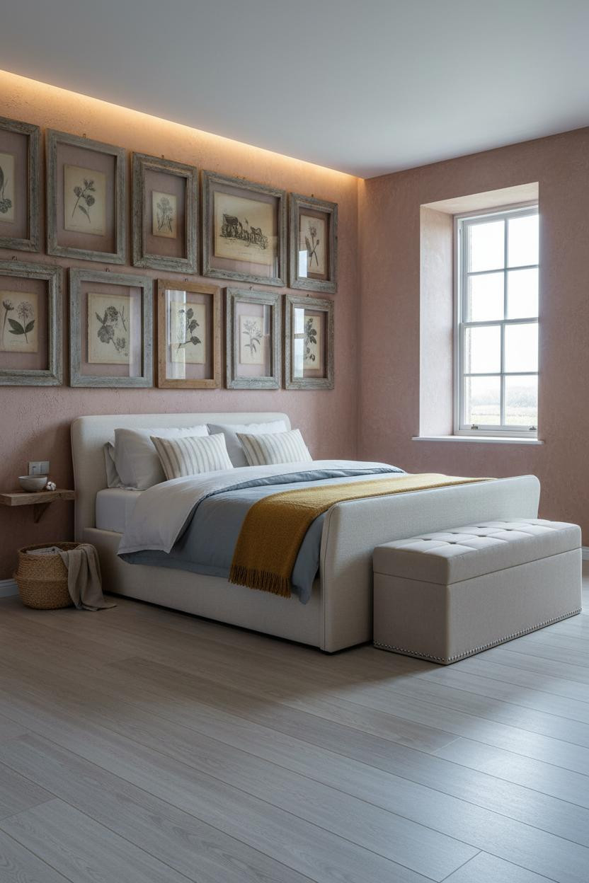 Country Bedroom Farmhouse Gallery Wall Design