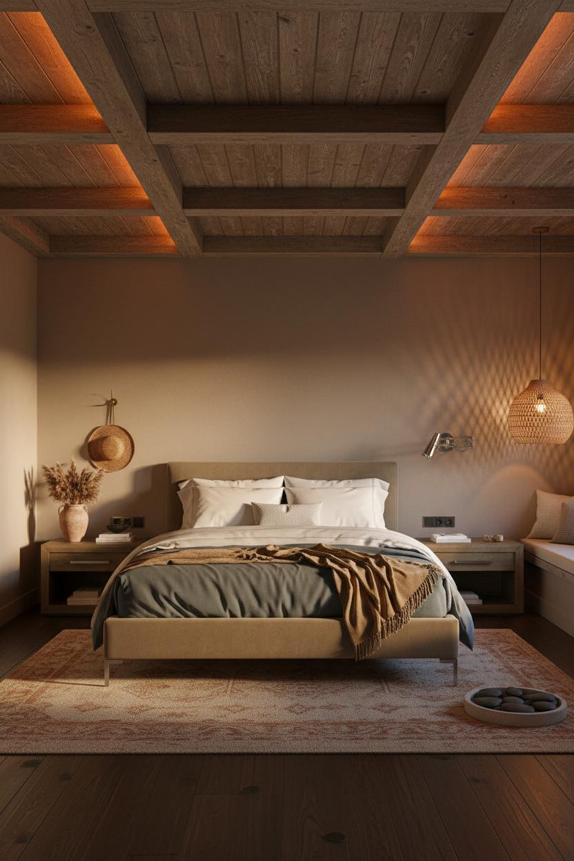 Coastal Chic Bedroom Coffered Ceiling Master