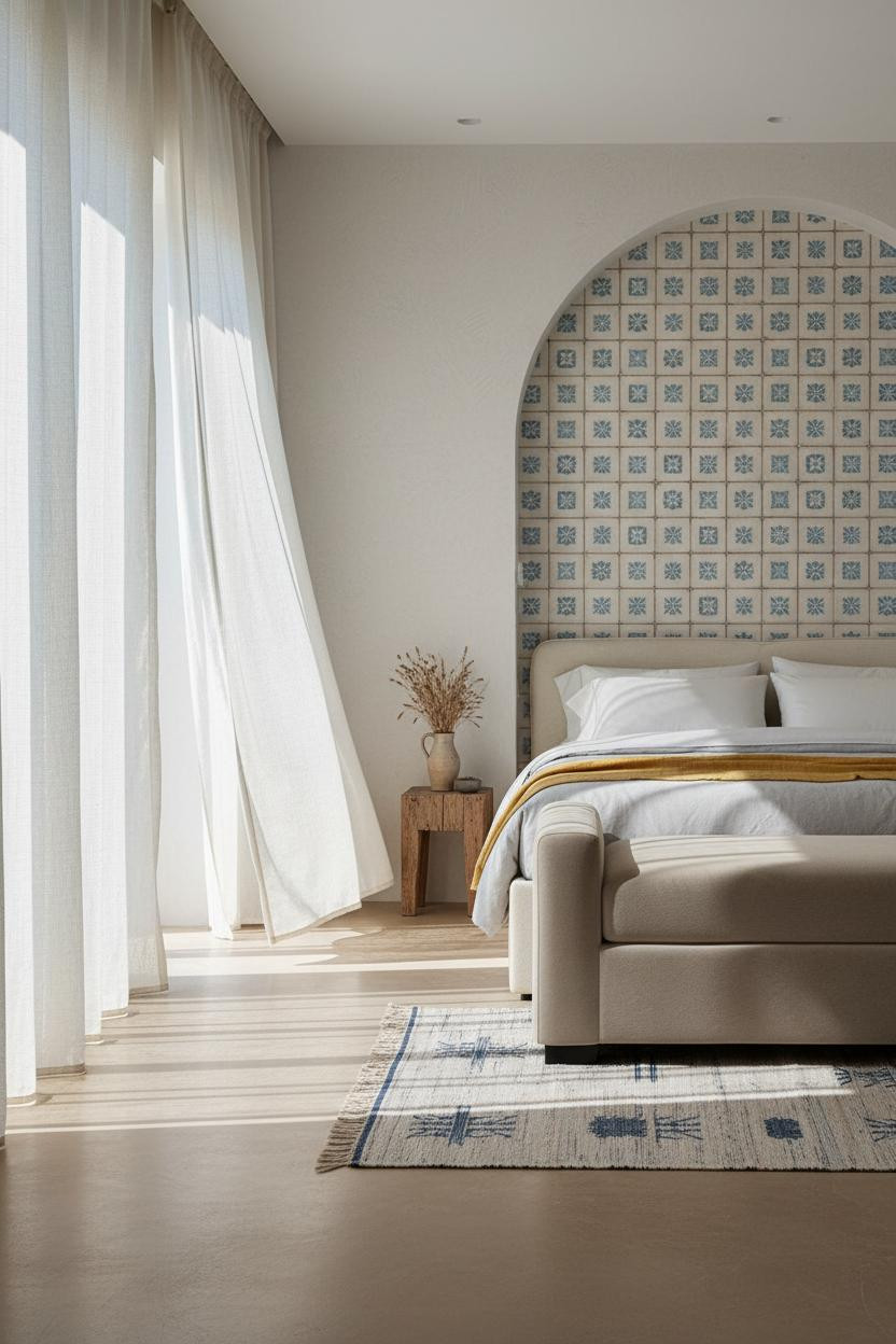 Coastal Master Bedroom Portuguese Tiles Design