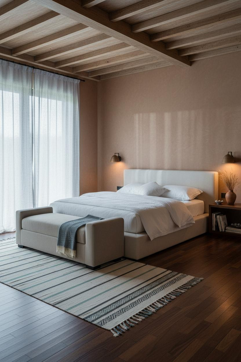 Coastal Chic Bedroom Timber Beams Neutral