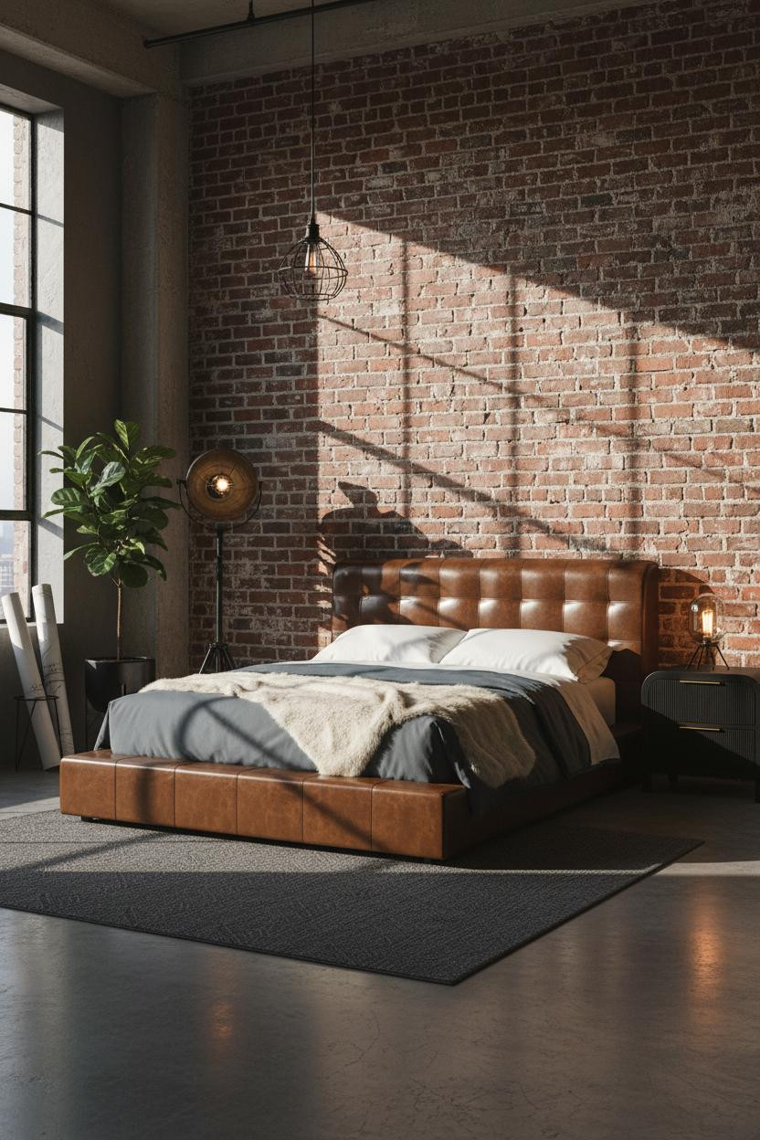 Modern Industrial Bedroom Exposed Brick Loft