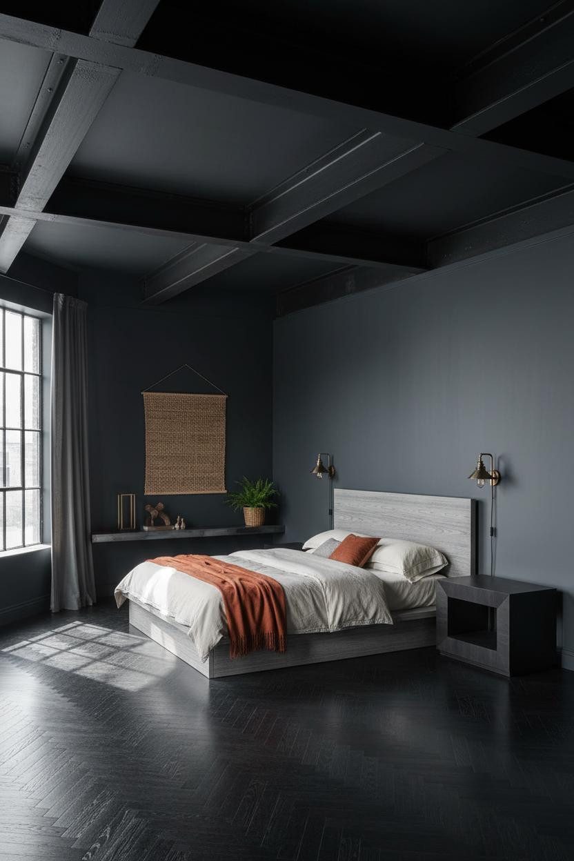 Modern Industrial Bedroom Exposed Steel Beams