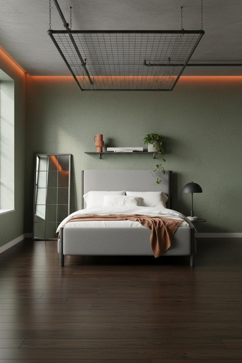 Modern Industrial Bedroom Loft Steel Ceiling