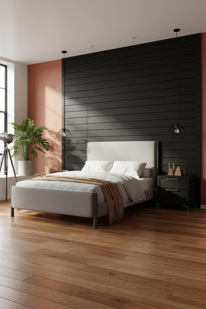 Modern Industrial Bedroom Black Shiplap Accent